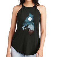 Forest With FullMoon And Cliff Of Silhouette Howling Women's Perfect Tri Rocker Tank