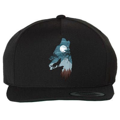 Forest With FullMoon And Cliff Of Silhouette Howling Wool Snapback Cap