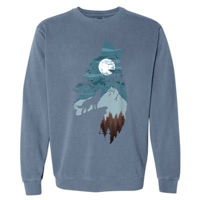 Forest With FullMoon And Cliff Of Silhouette Howling Garment-Dyed Sweatshirt