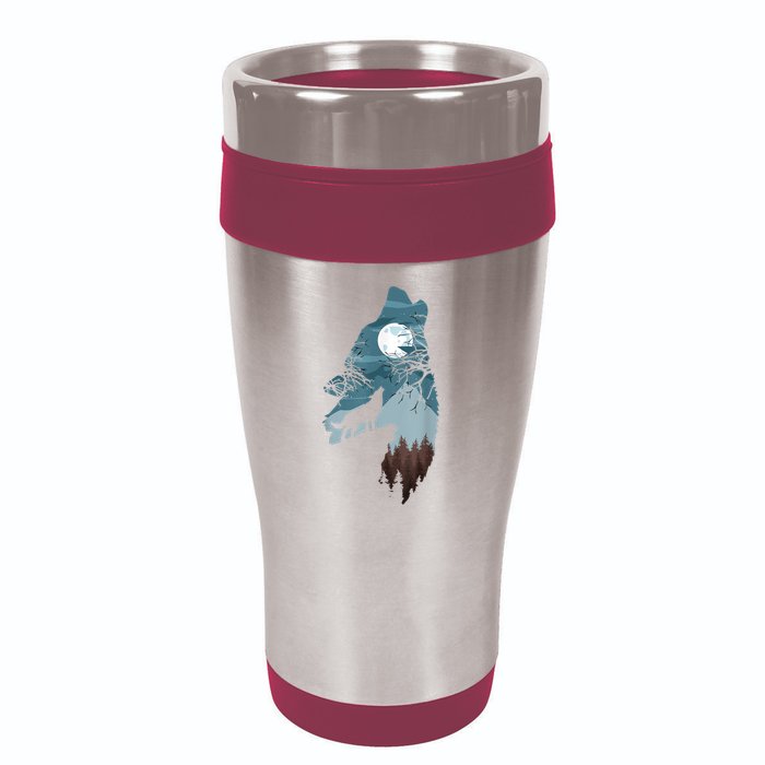 Forest With FullMoon And Cliff Of Silhouette Howling 16oz Travel Tumbler