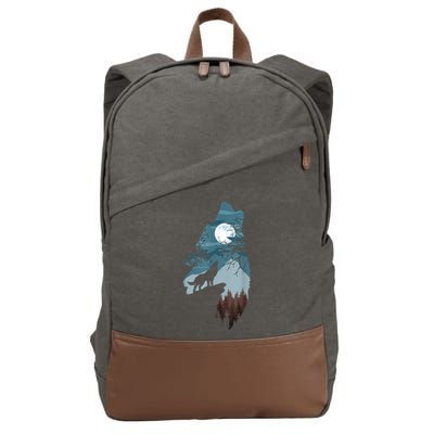 Forest With FullMoon And Cliff Of Silhouette Howling Cotton Canvas Backpack