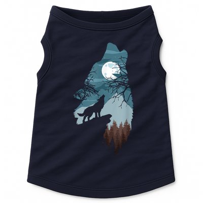 Forest With FullMoon And Cliff Of Silhouette Howling Doggie Tank