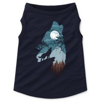 Forest With FullMoon And Cliff Of Silhouette Howling Doggie Tank