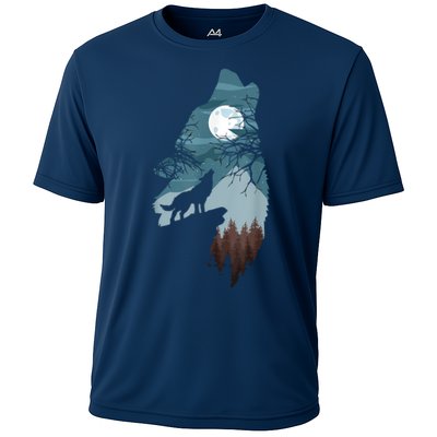 Forest With FullMoon And Cliff Of Silhouette Howling Performance Shirt