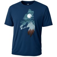 Forest With FullMoon And Cliff Of Silhouette Howling Performance Shirt