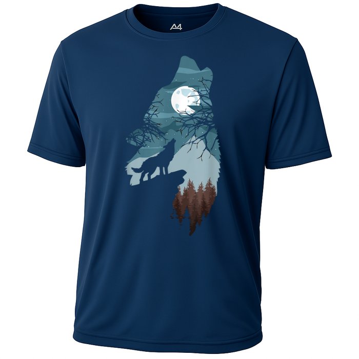 Forest With FullMoon And Cliff Of Silhouette Howling Performance Shirt