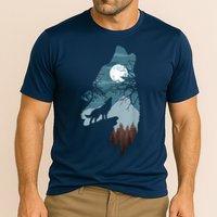 Forest With FullMoon And Cliff Of Silhouette Howling Performance Shirt
