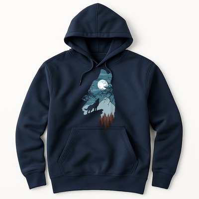 Forest With FullMoon And Cliff Of Silhouette Howling Hoodie
