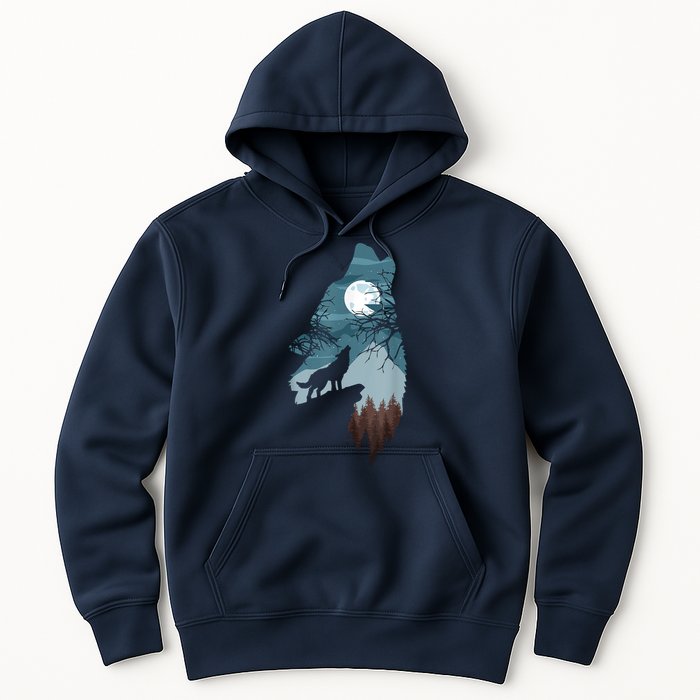 Forest With FullMoon And Cliff Of Silhouette Howling Hoodie