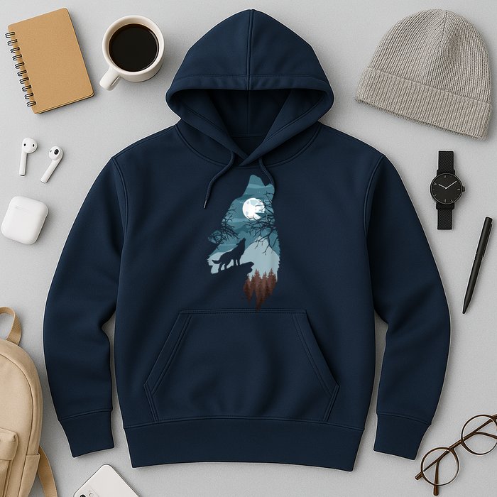 Forest With FullMoon And Cliff Of Silhouette Howling Hoodie