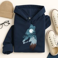 Forest With FullMoon And Cliff Of Silhouette Howling Hoodie