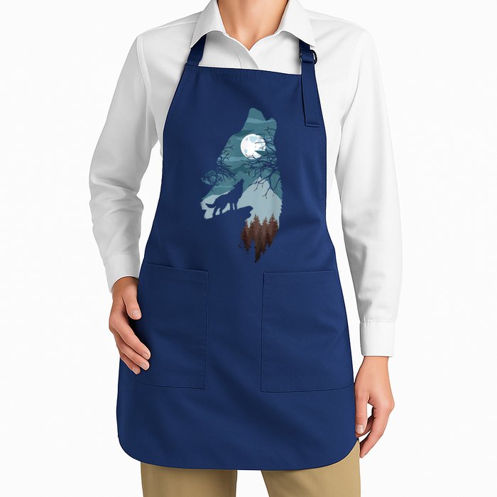 Forest With FullMoon And Cliff Of Silhouette Howling Apron