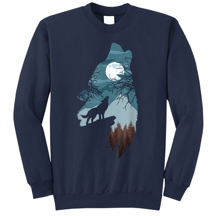 Forest With FullMoon And Cliff Of Silhouette Howling Sweatshirt