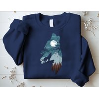 Forest With FullMoon And Cliff Of Silhouette Howling Sweatshirt