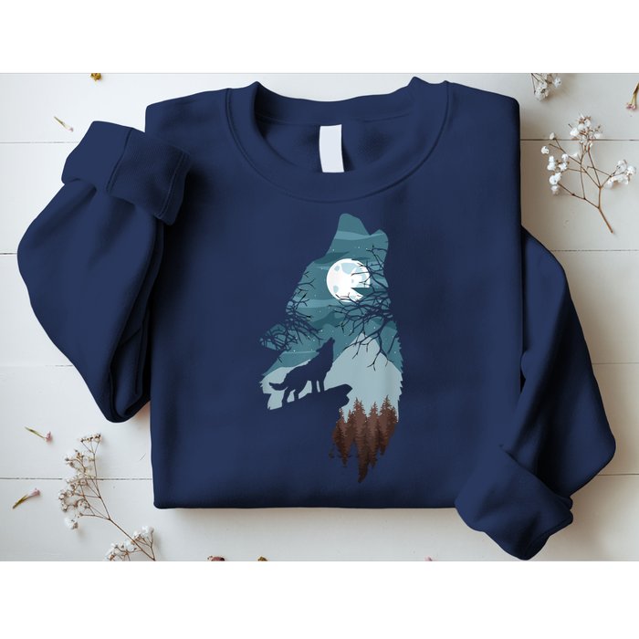 Forest With FullMoon And Cliff Of Silhouette Howling Sweatshirt