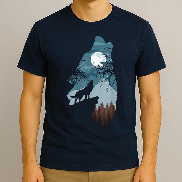 Forest With FullMoon And Cliff Of Silhouette Howling T-Shirt
