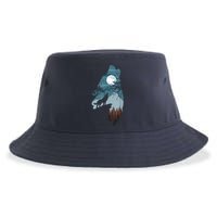 Forest With FullMoon And Cliff Of Silhouette Howling Sustainable Bucket Hat