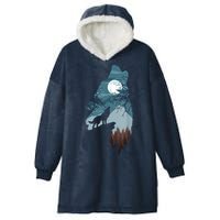 Forest With FullMoon And Cliff Of Silhouette Howling Hooded Wearable Blanket