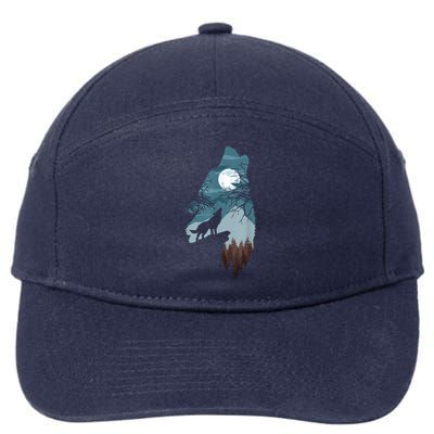 Forest With FullMoon And Cliff Of Silhouette Howling 7-Panel Snapback Hat