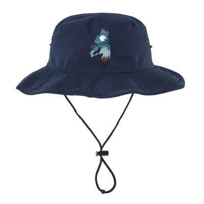 Forest With FullMoon And Cliff Of Silhouette Howling Bucket Hat