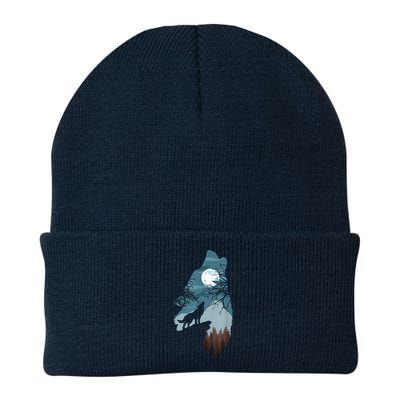 Forest With FullMoon And Cliff Of Silhouette Howling Beanie