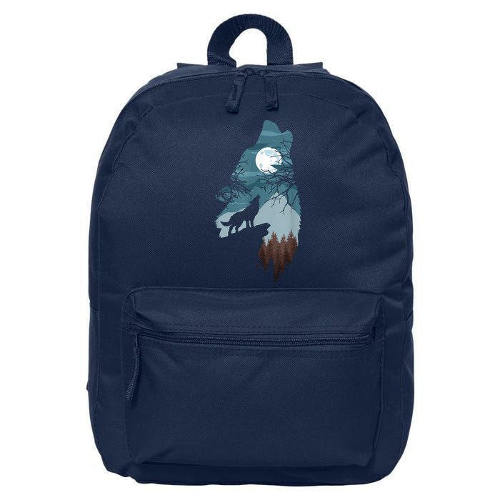 Forest With FullMoon And Cliff Of Silhouette Howling 16 in Basic Backpack