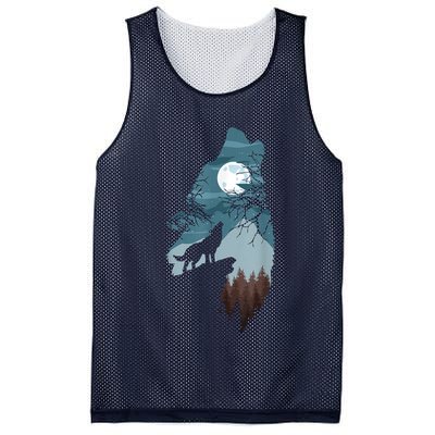 Forest With FullMoon And Cliff Of Silhouette Howling Mesh Reversible Basketball Jersey Tank