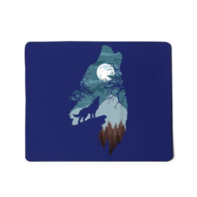 Forest With FullMoon And Cliff Of Silhouette Howling Mousepad