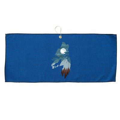 Forest With FullMoon And Cliff Of Silhouette Howling Large Microfiber Waffle Golf Towel