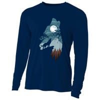 Forest With FullMoon And Cliff Of Silhouette Howling Cooling Performance Long Sleeve Crew