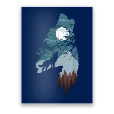 Forest With FullMoon And Cliff Of Silhouette Howling Poster