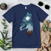 Forest With FullMoon And Cliff Of Silhouette Howling Premium T-Shirt