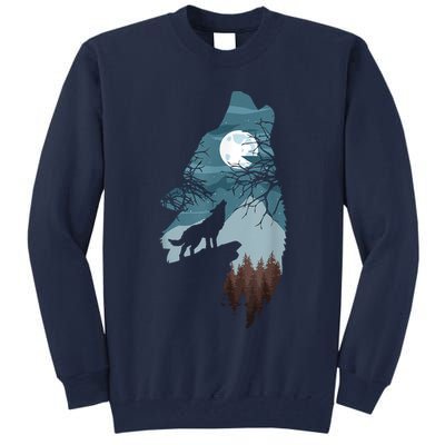 Forest With FullMoon And Cliff Of Silhouette Howling Tall Sweatshirt