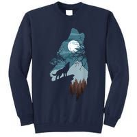 Forest With FullMoon And Cliff Of Silhouette Howling Tall Sweatshirt