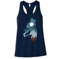 Forest With FullMoon And Cliff Of Silhouette Howling Womens Tank Top