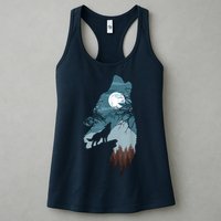 Forest With FullMoon And Cliff Of Silhouette Howling Womens Tank Top