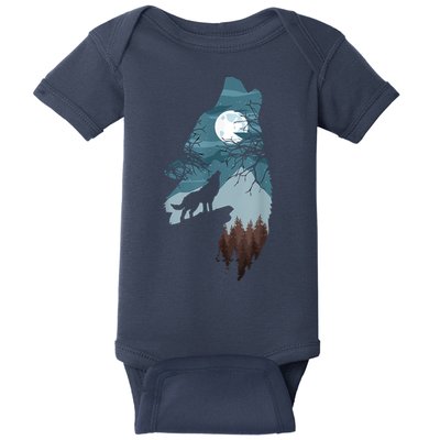 Forest With FullMoon And Cliff Of Silhouette Howling Baby Bodysuit