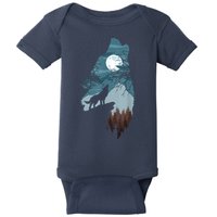 Forest With FullMoon And Cliff Of Silhouette Howling Baby Bodysuit