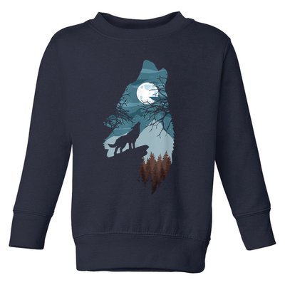 Forest With FullMoon And Cliff Of Silhouette Howling Toddler Sweatshirt