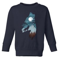 Forest With FullMoon And Cliff Of Silhouette Howling Toddler Sweatshirt