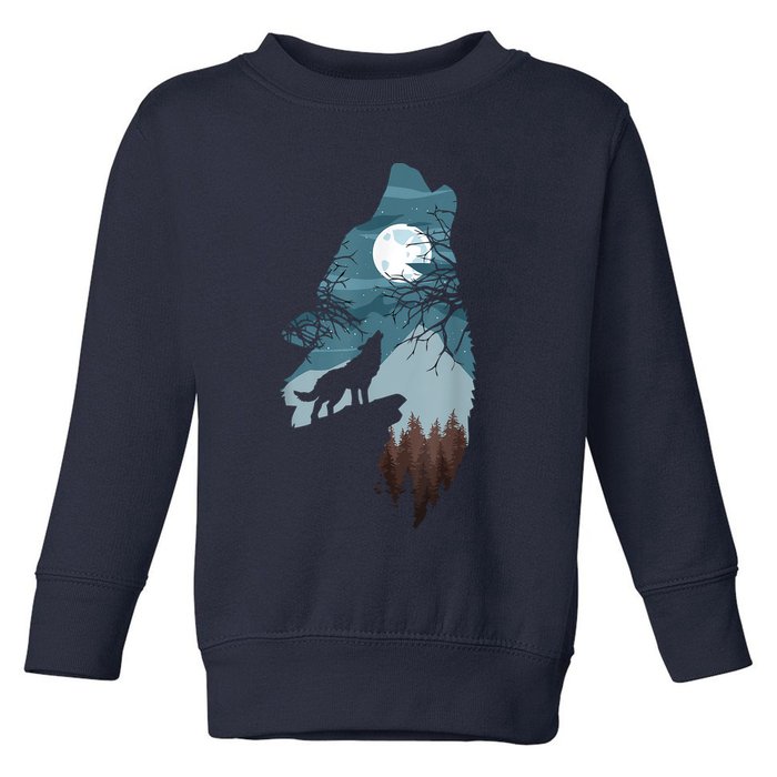 Forest With FullMoon And Cliff Of Silhouette Howling Toddler Sweatshirt