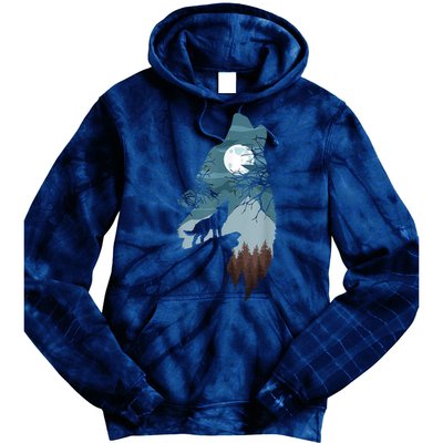 Forest With FullMoon And Cliff Of Silhouette Howling Tie Dye Hoodie