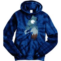 Forest With FullMoon And Cliff Of Silhouette Howling Tie Dye Hoodie