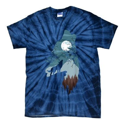Forest With FullMoon And Cliff Of Silhouette Howling Tie-Dye T-Shirt