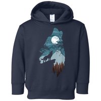 Forest With FullMoon And Cliff Of Silhouette Howling Toddler Hoodie