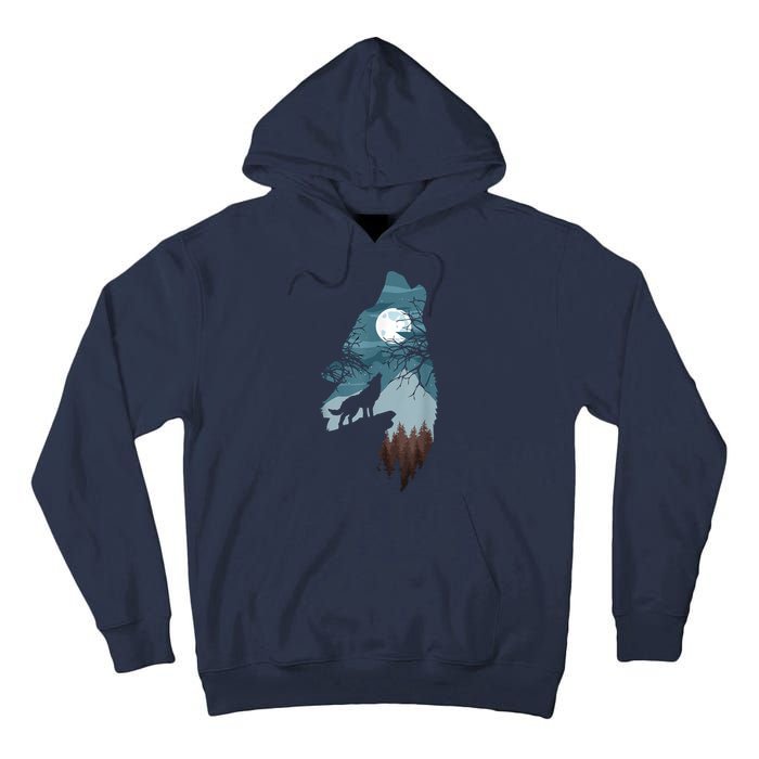 Forest With FullMoon And Cliff Of Silhouette Howling Tall Hoodie