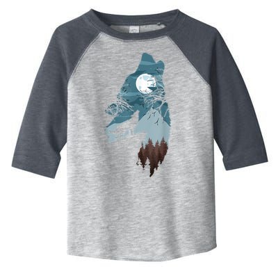 Forest With FullMoon And Cliff Of Silhouette Howling Toddler Fine Jersey T-Shirt