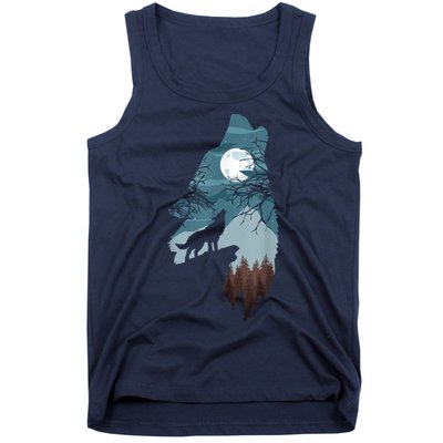 Forest With FullMoon And Cliff Of Silhouette Howling Tank Top