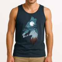 Forest With FullMoon And Cliff Of Silhouette Howling Tank Top