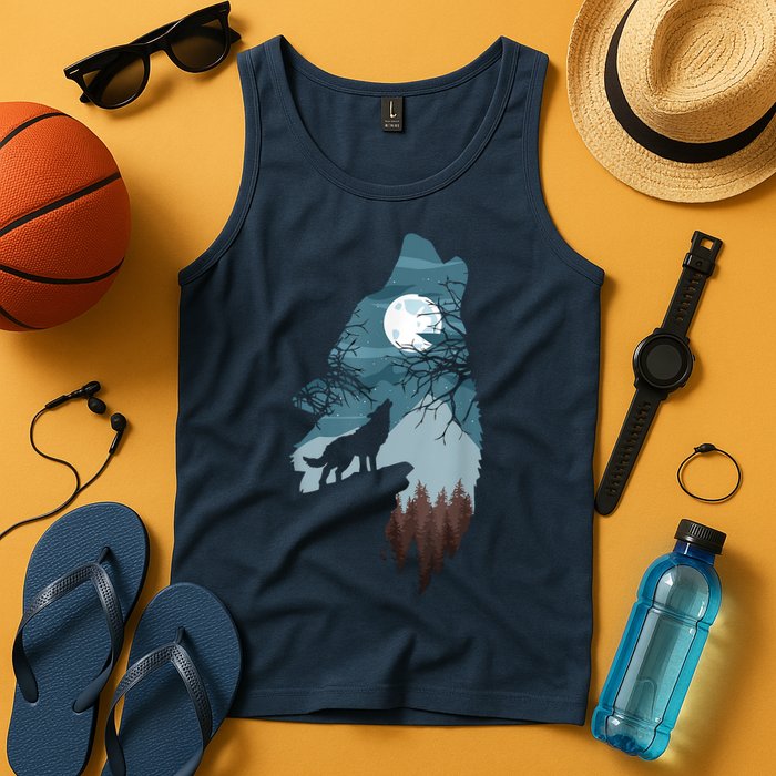 Forest With FullMoon And Cliff Of Silhouette Howling Tank Top